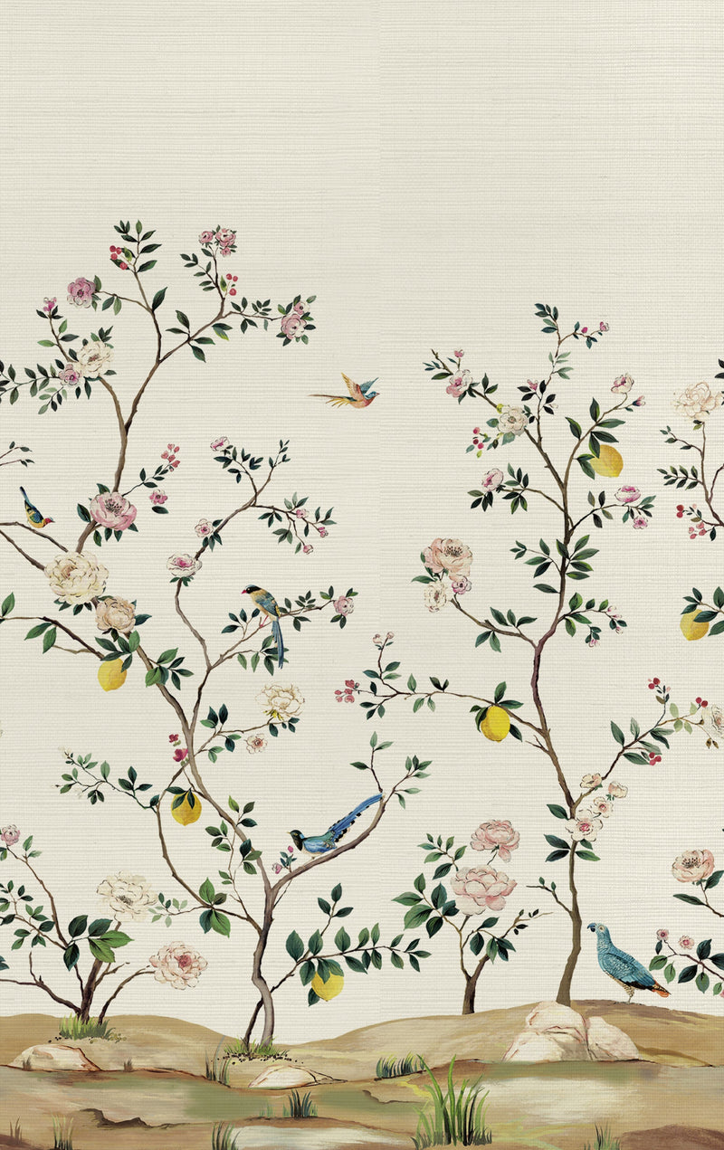 Blossom Mural Silver Grey Daisy Bennett Wallpaper by Galerie