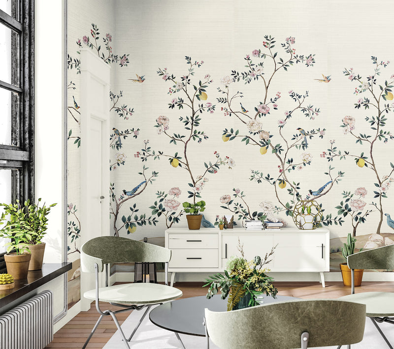 Blossom Mural Silver Grey Daisy Bennett Wallpaper by Galerie