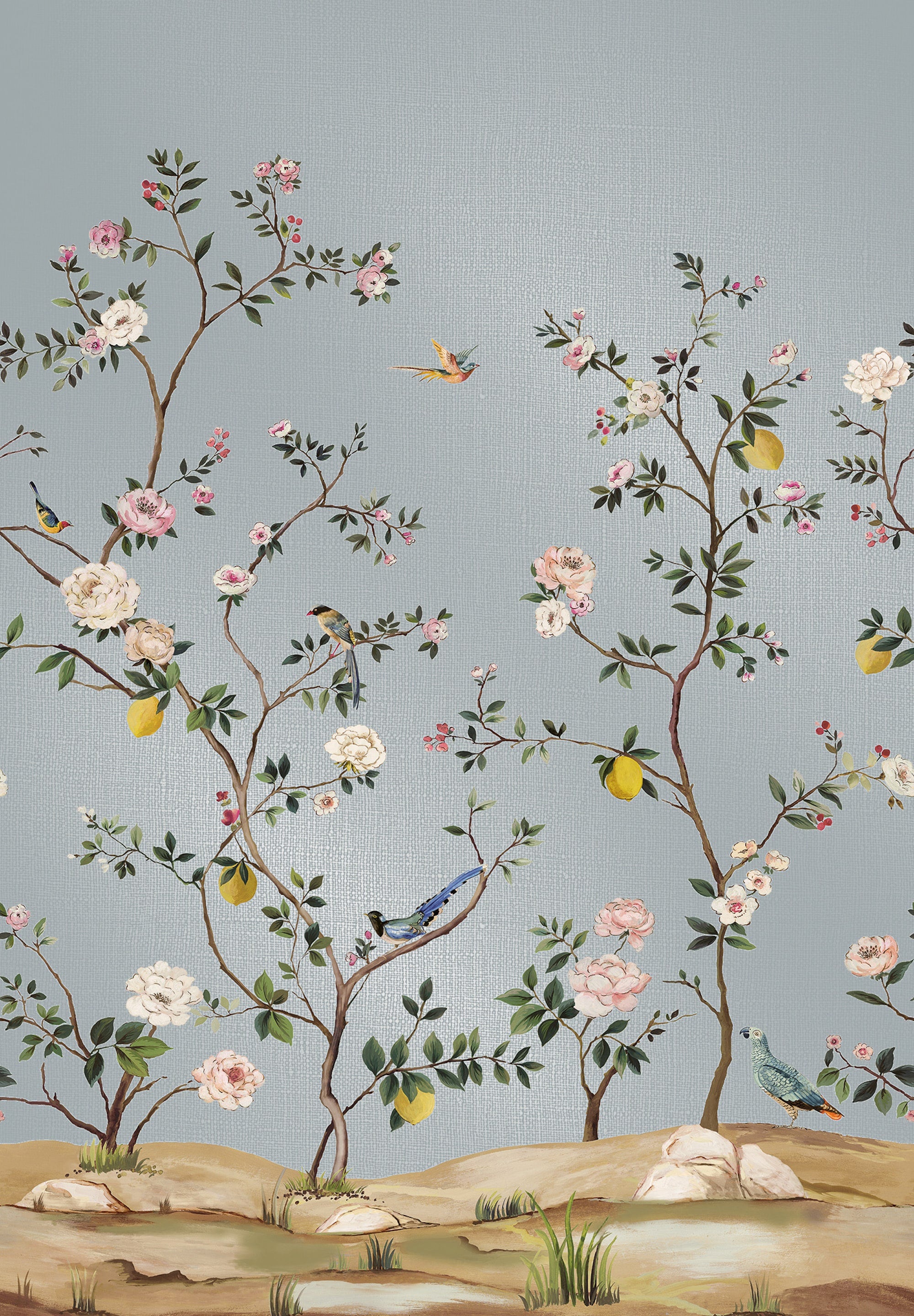 Blossom Mural Silver Grey Daisy Bennett Wallpaper by Galerie