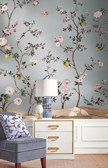 Blossom Mural Silver Grey Daisy Bennett Wallpaper by Galerie