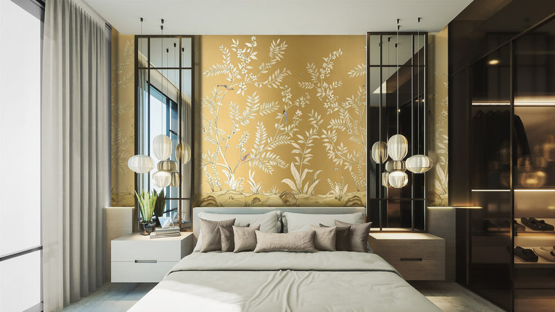 Vining Beauty Mural Gold Daisy Bennett Wallpaper by Galerie