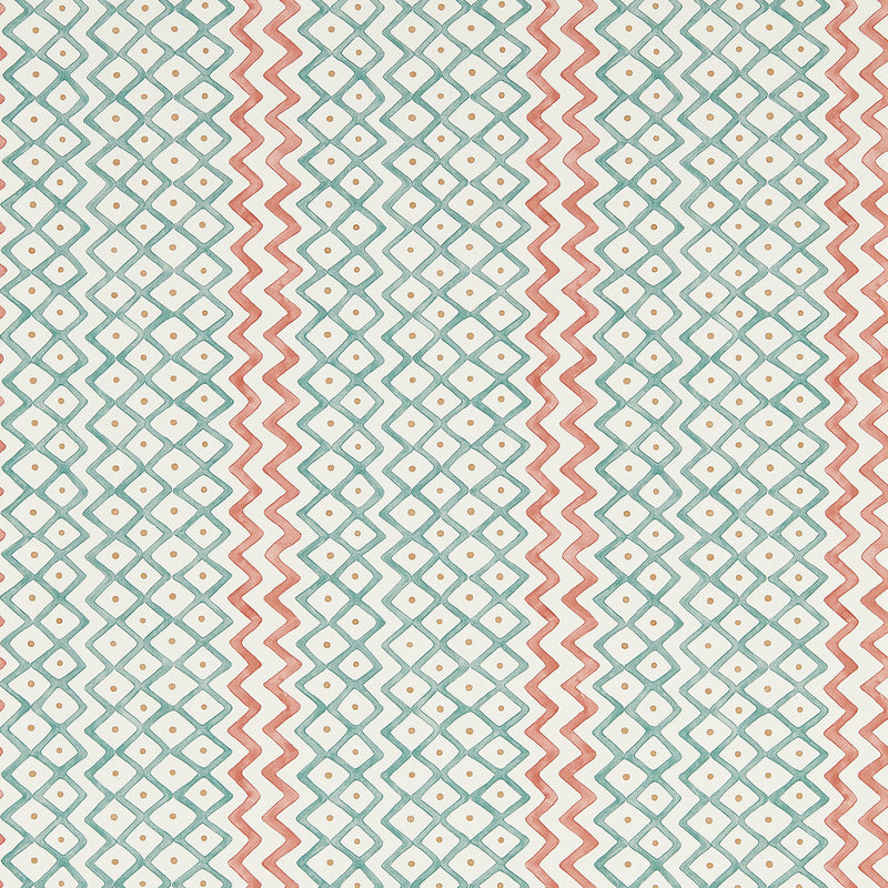 217452 Khes Curios Udaipur Blue/Aleppo Pepper Wallpaper by Sanderson