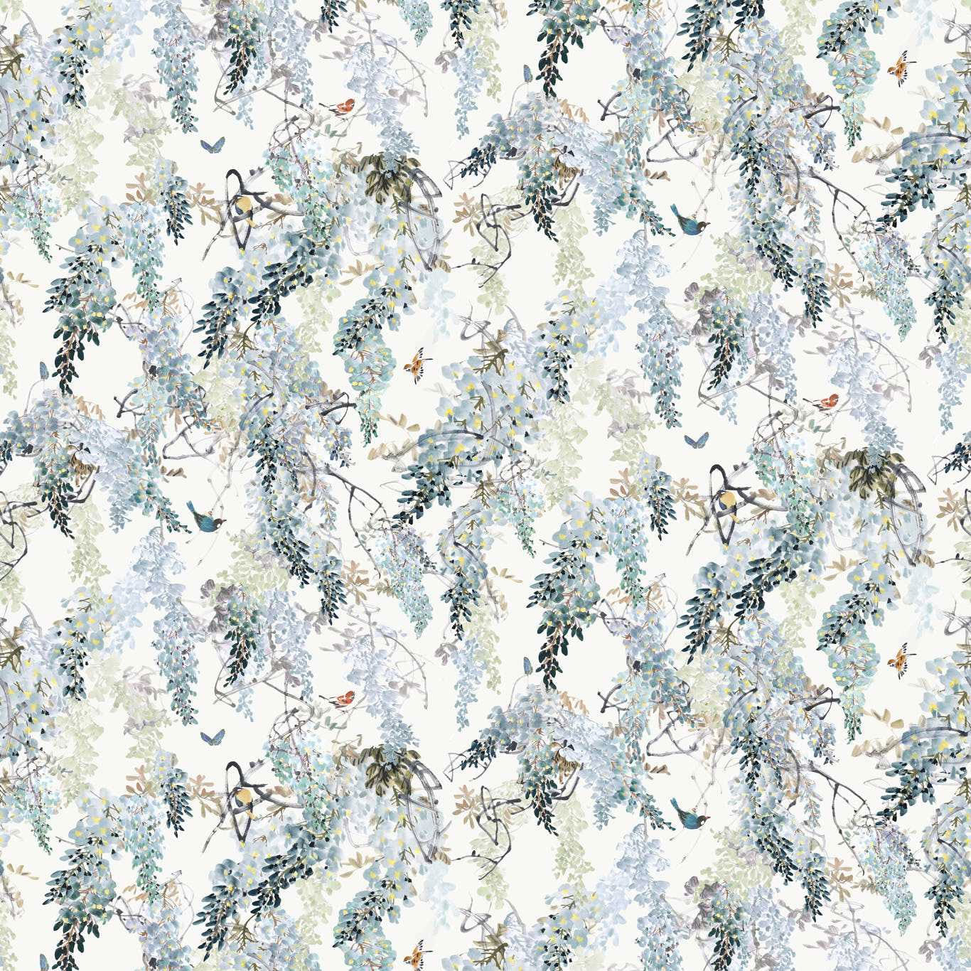 217468 Wisteria Falls Mural Curios Aqua Wallpaper by Sanderson