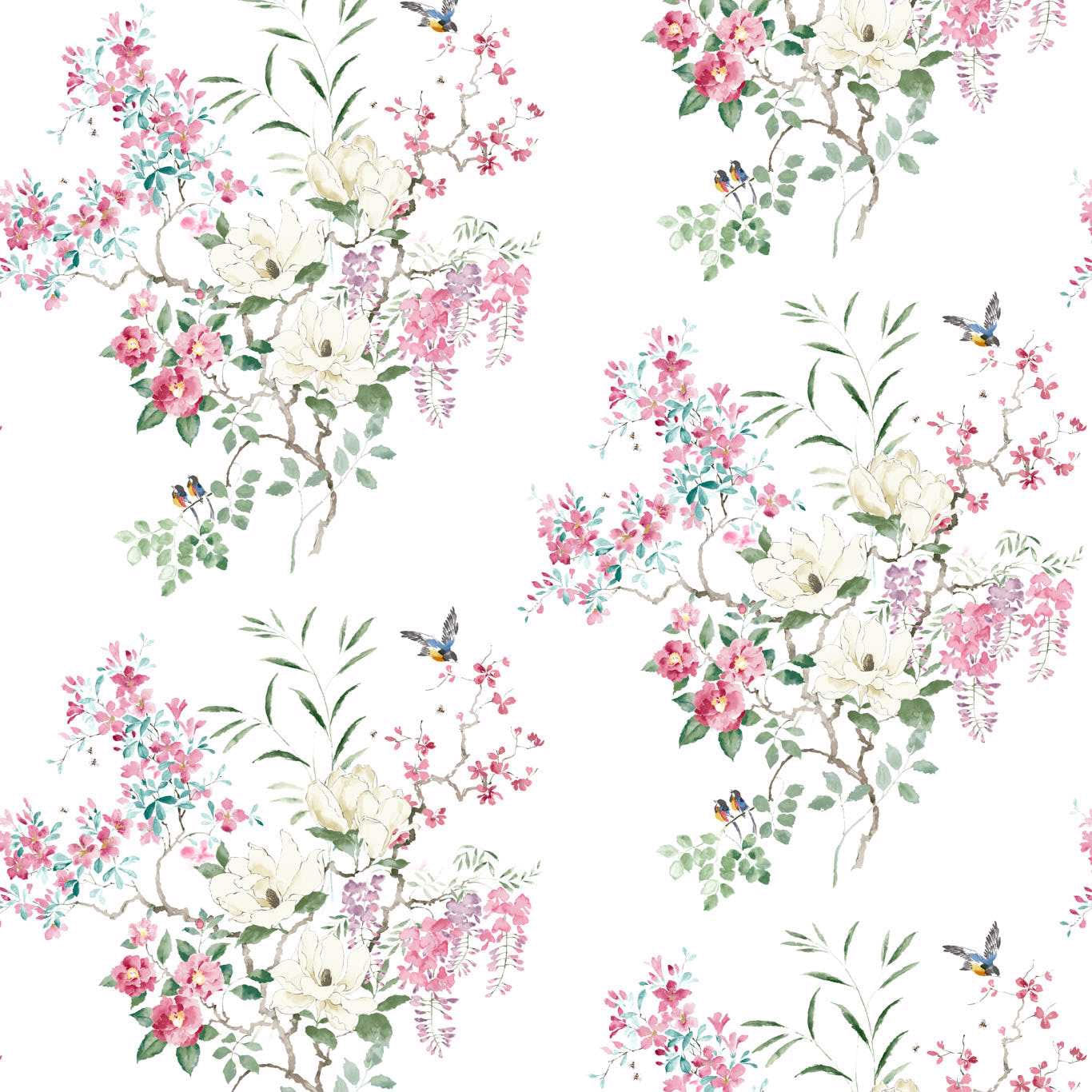 217469 Magnolia Blossom Mural Curios Blossom/Leaf Wallpaper by Sanderson