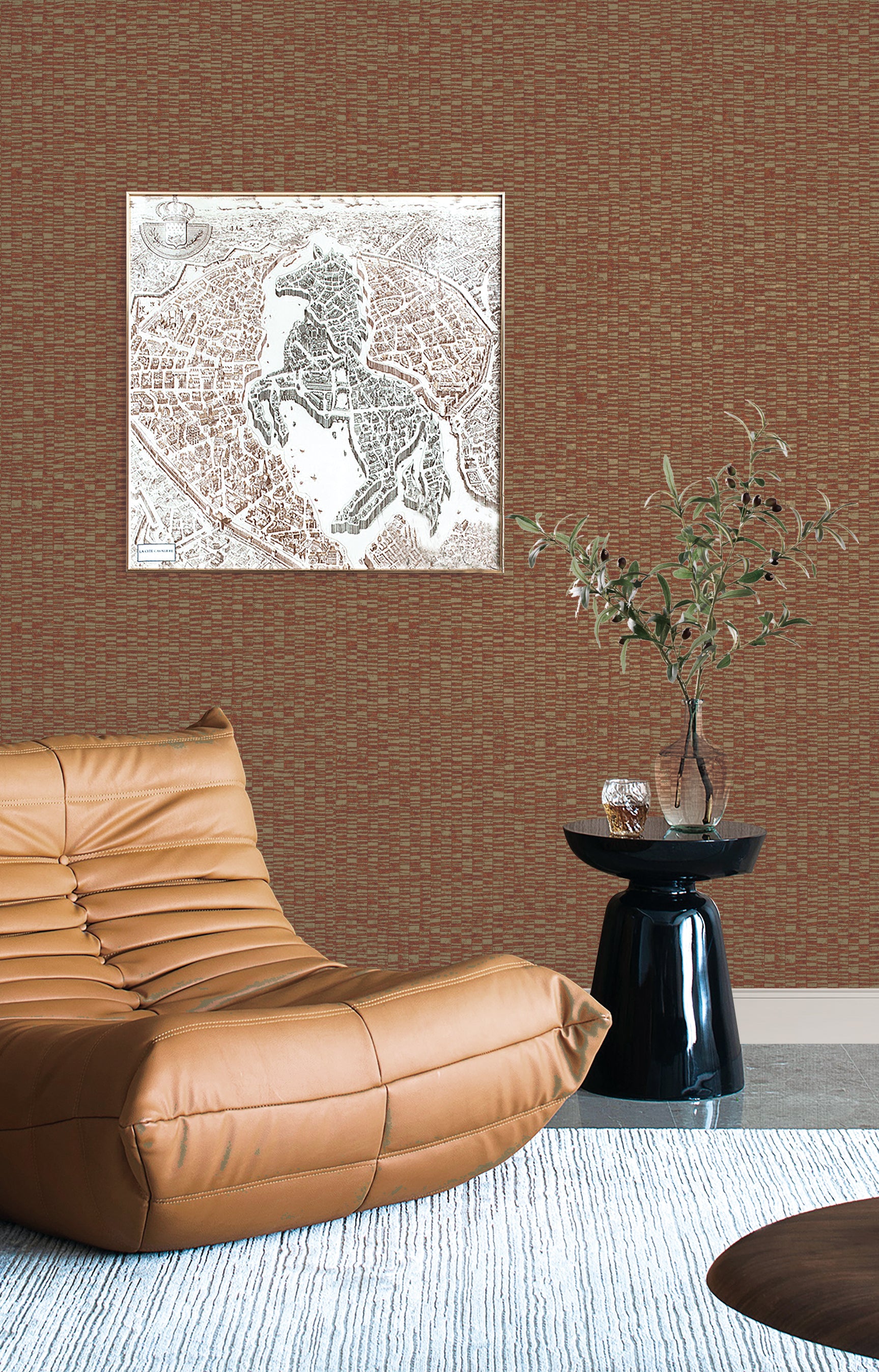 DC30031 Staggered Stripe Orange Wallpaper by Galerie