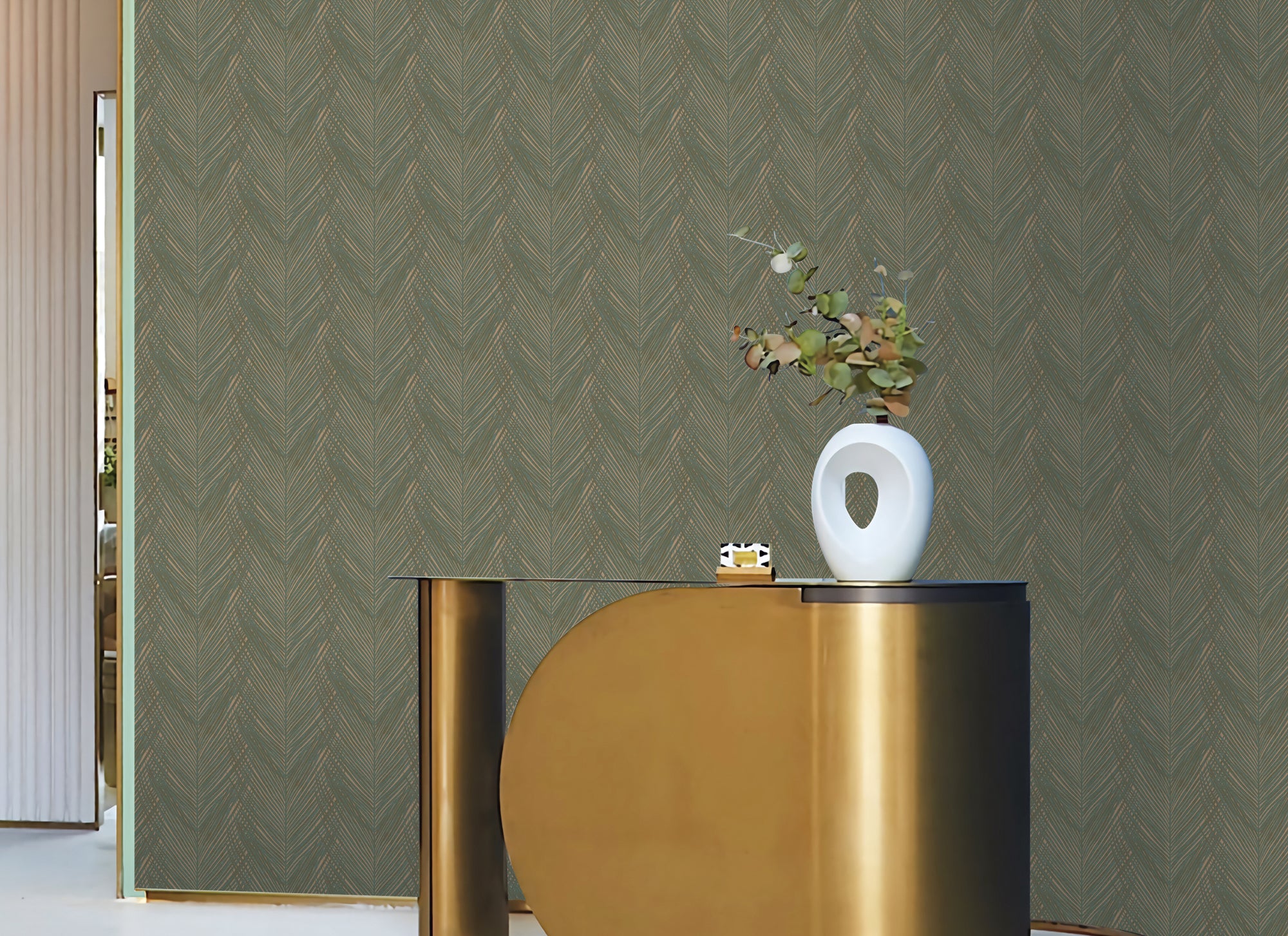 DC30093 Feather Print Green Wallpaper by Galerie