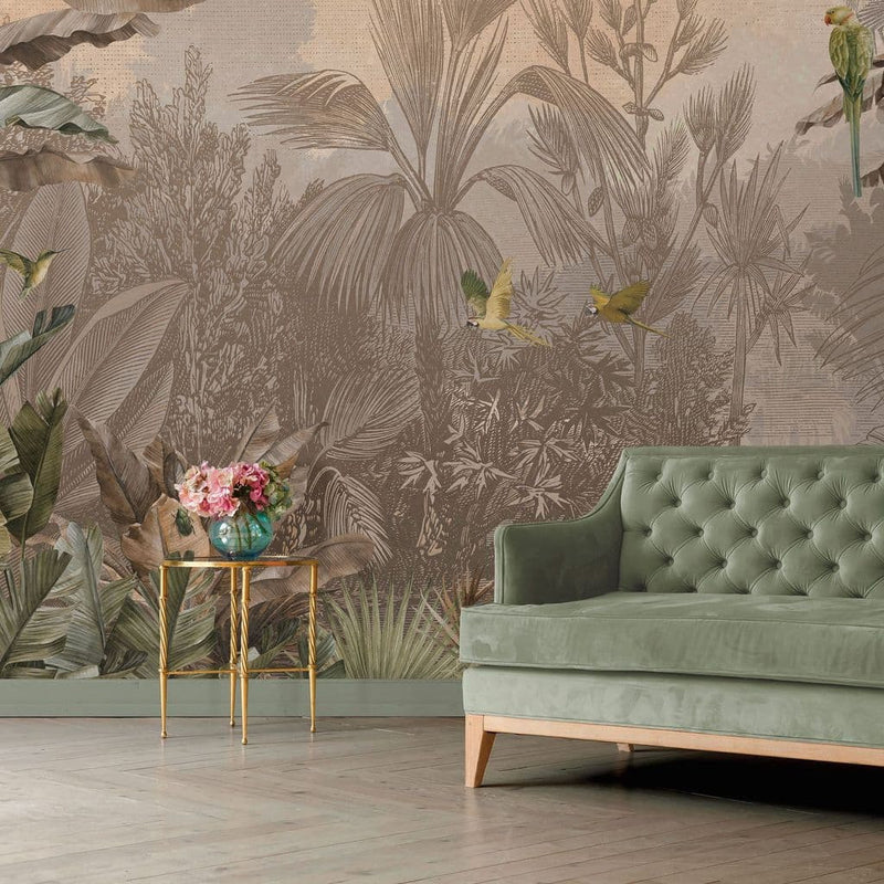 DD120245 Sepia Jungle Parrot Havana Mural by Galerie