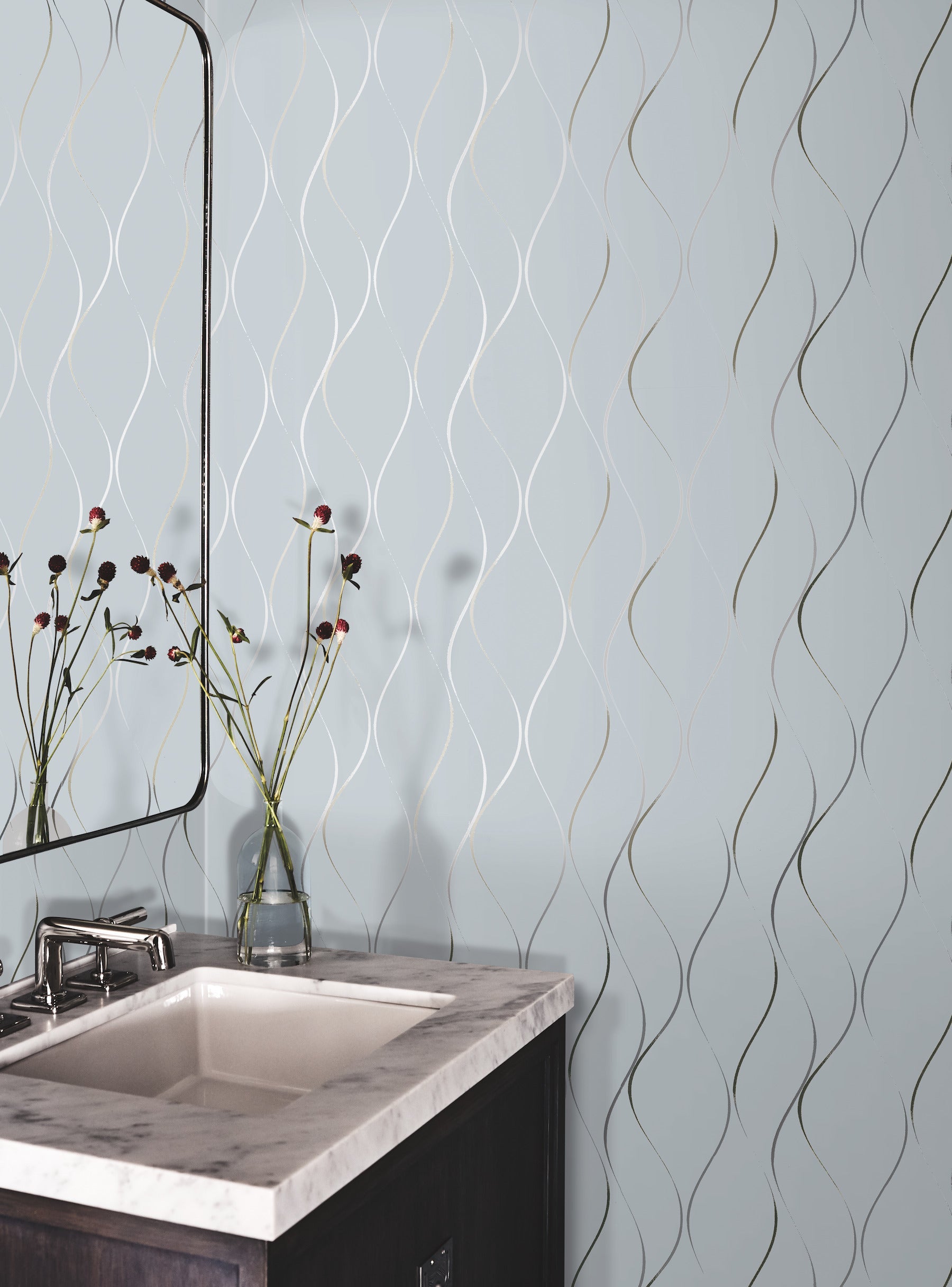 DD3701 Wavy Stripe Light Blue Dazzling Dimensions Wallpaper by York Wallcoverings