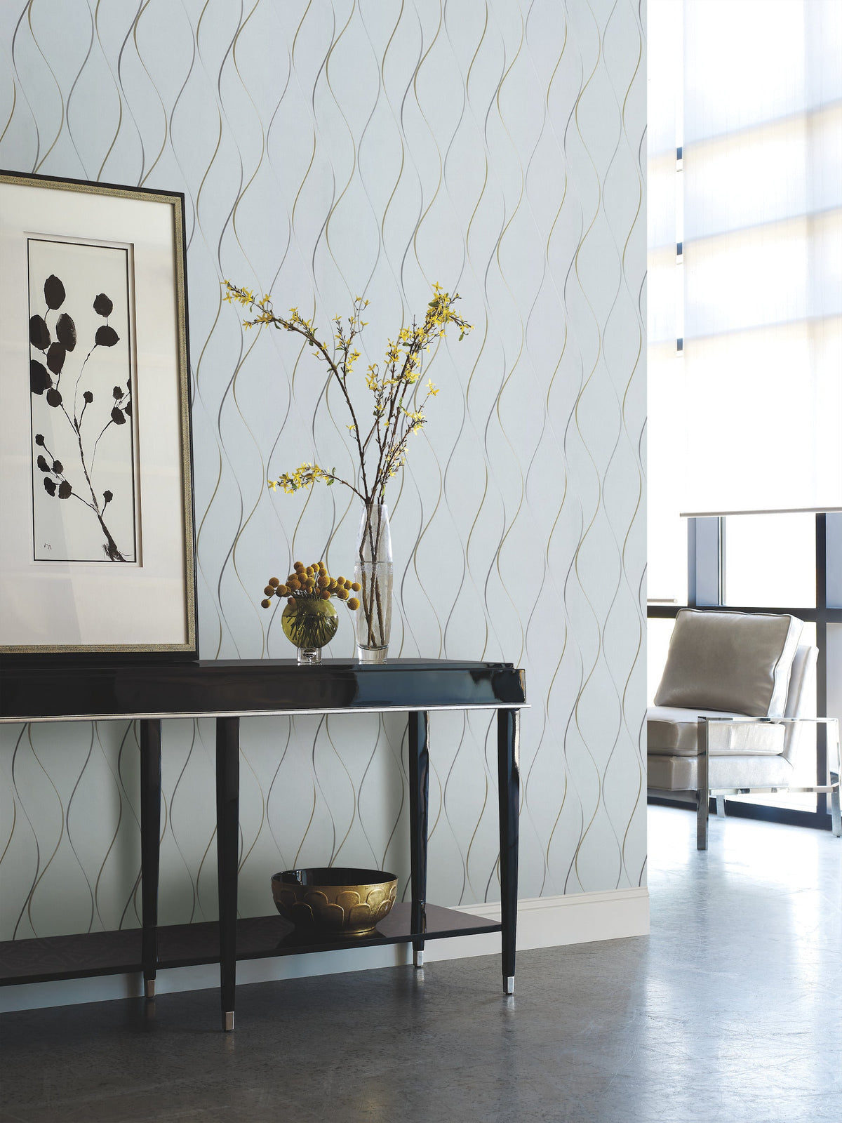 DD3701 Wavy Stripe Light Blue Dazzling Dimensions Wallpaper by York Wallcoverings