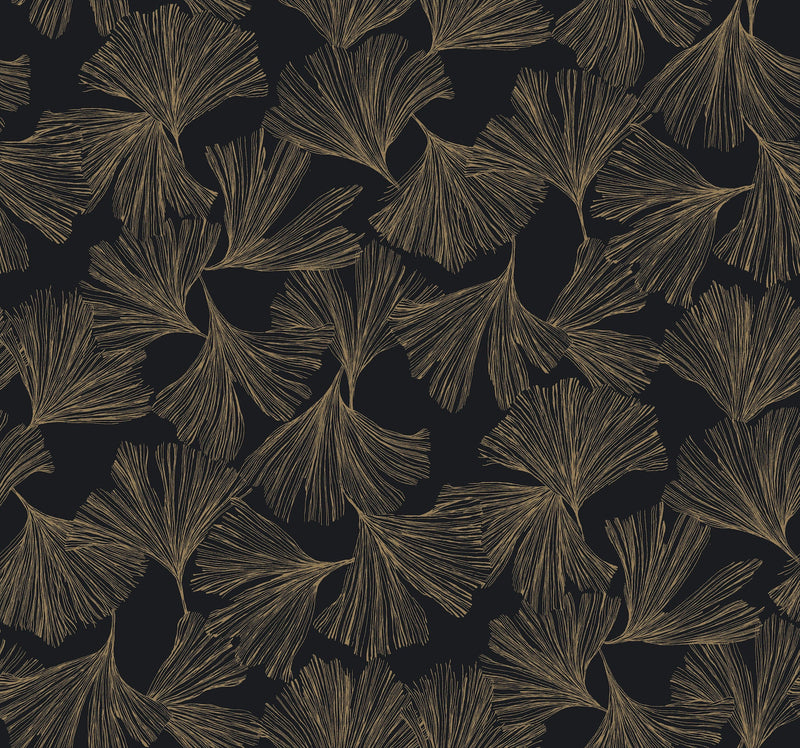 DD3742 Gingko Toss Black Dazzling Dimensions Wallpaper by York Wallcoverings