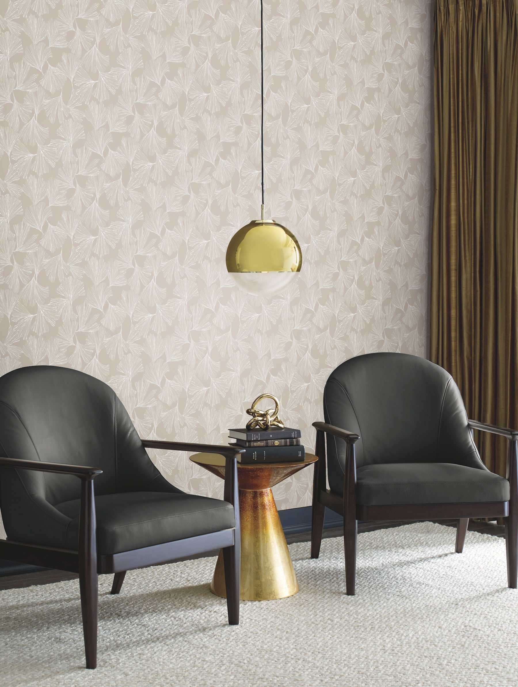 DD3746 Gingko Toss Silver Dazzling Dimensions Wallpaper by York Wallcoverings