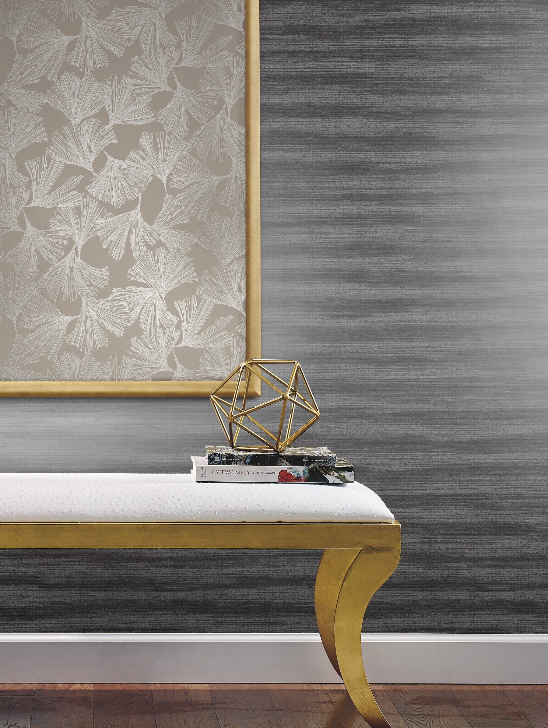 DD3746 Gingko Toss Silver Dazzling Dimensions Wallpaper by York Wallcoverings
