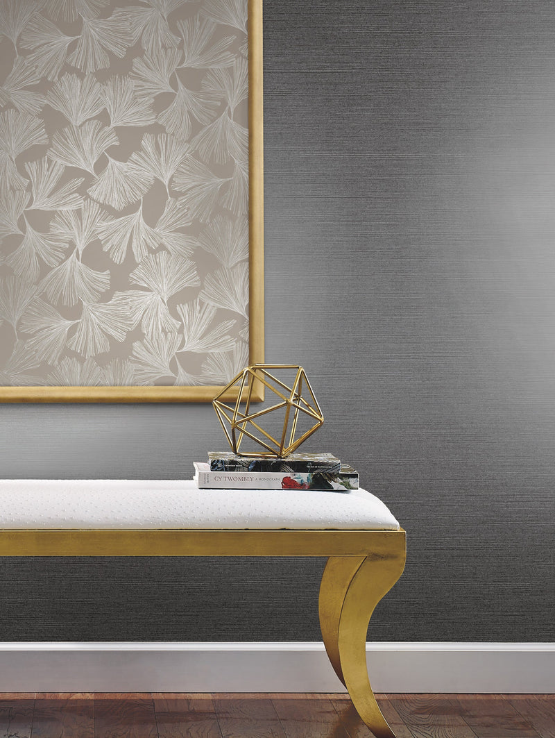 DD3746 Gingko Toss Silver Dazzling Dimensions Wallpaper by York Wallcoverings