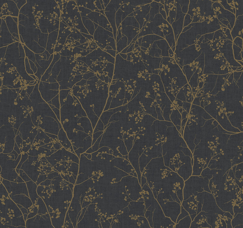 DD3811 Luminous Branches Black & Gold Dazzling Dimensions Wallpaper by York Wallcoverings