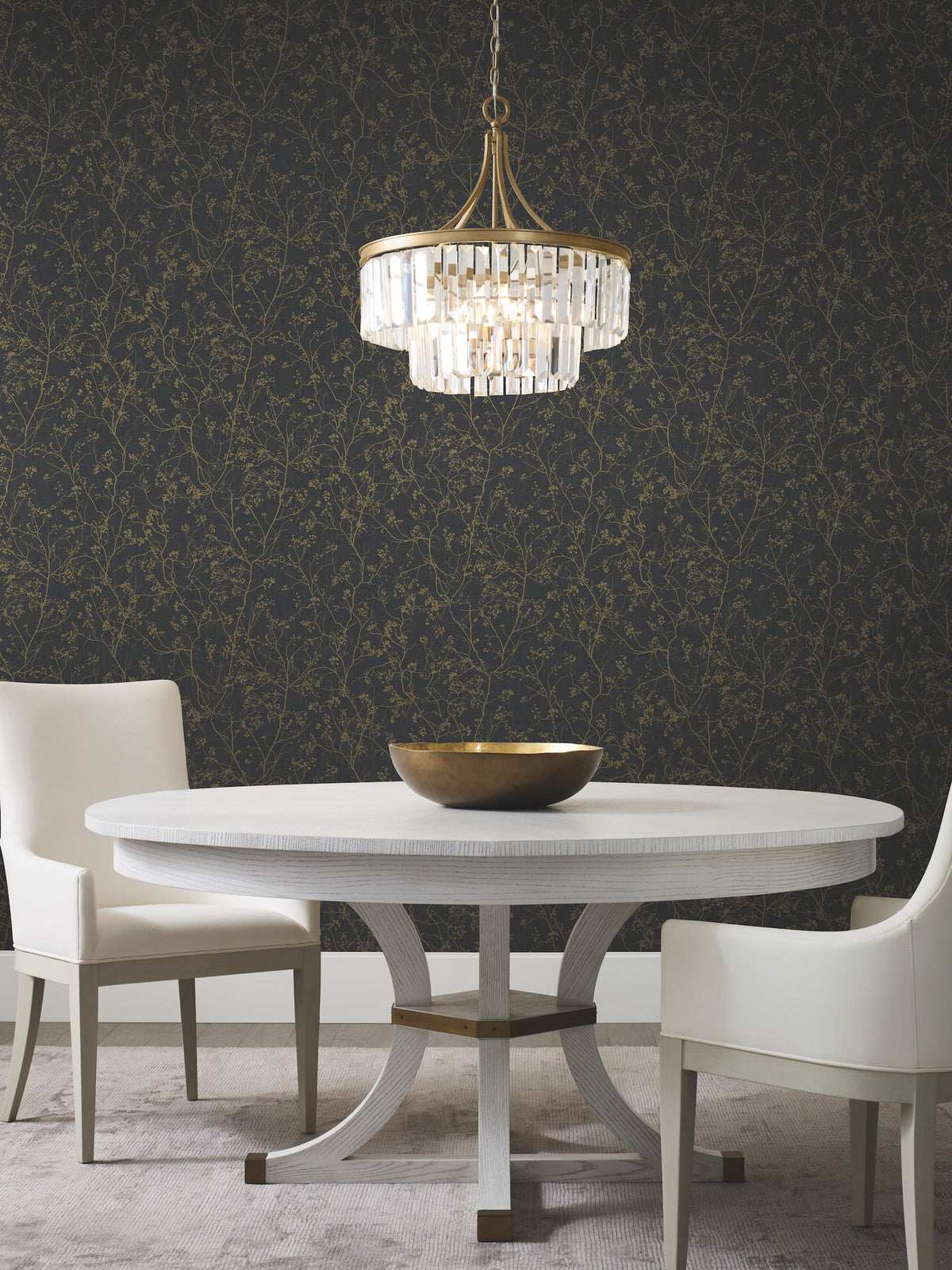 DD3811 Luminous Branches Black & Gold Dazzling Dimensions Wallpaper by York Wallcoverings