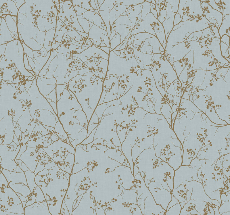 DD3813 Luminous Branches Blue & Gold Dazzling Dimensions Wallpaper by York Wallcoverings