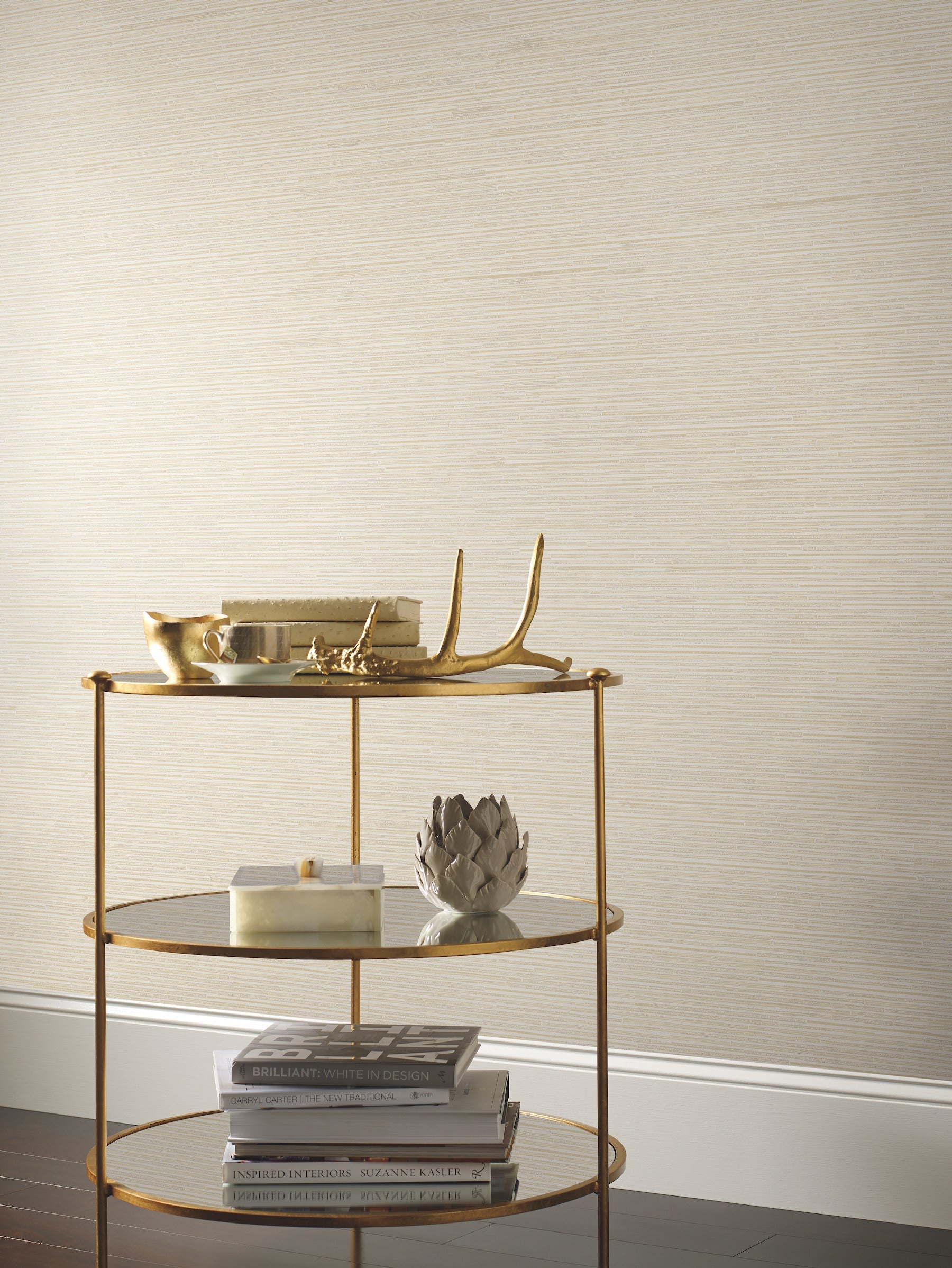 DD3831 Ribbon Bamboo Cream & Gold Metallic Dazzling Dimensions Wallpaper by York Wallcoverings