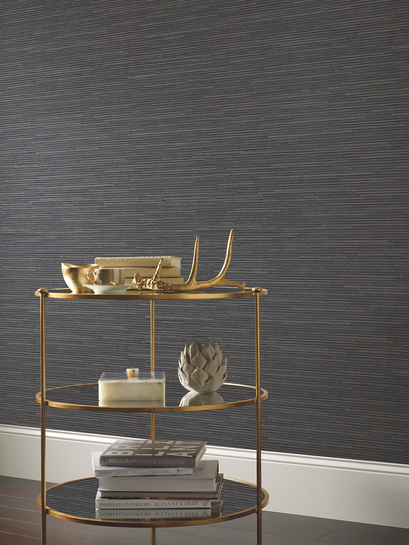 DD3835 Ribbon Bamboo Black & Silver Metallic Dazzling Dimensions Wallpaper by York Wallcoverings