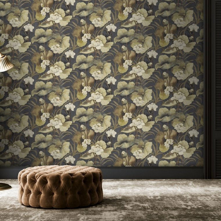 DE01733 Waterlily Designology Ebony Wallpaper By Sketch Twenty 3