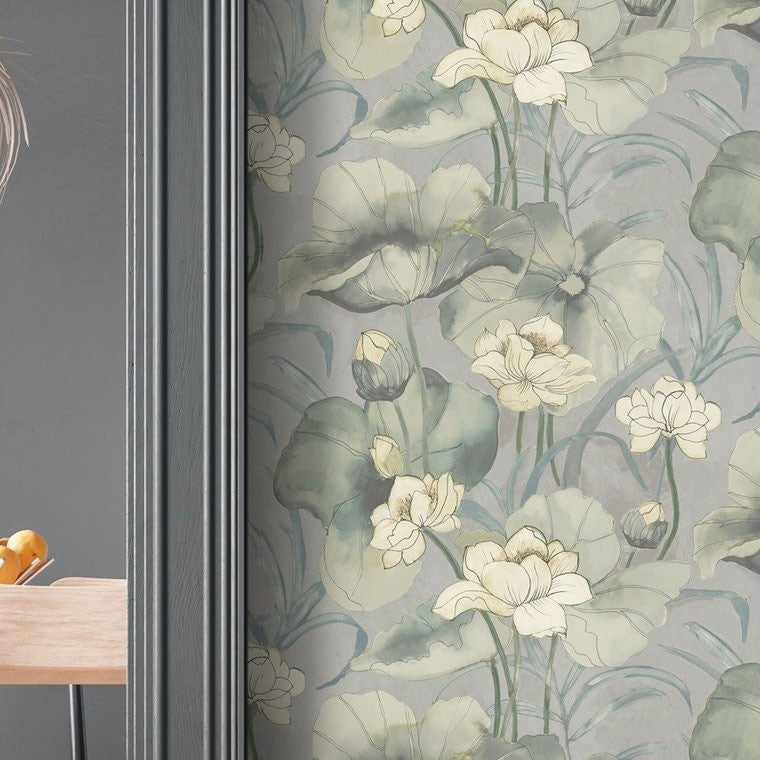 DE01736 Waterlily Designology Silver Wallpaper By Sketch Twenty 3