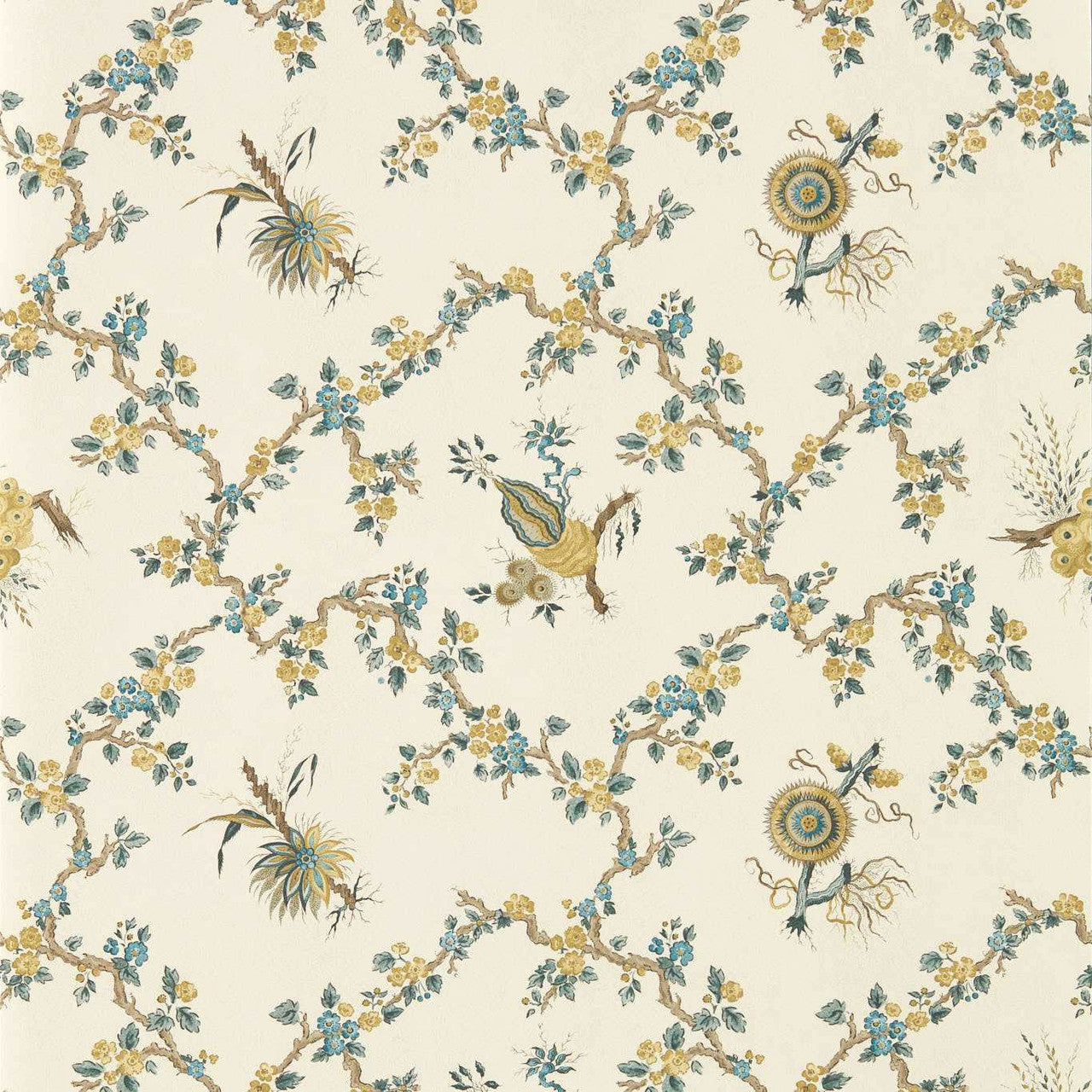 217319 Trelliage Giles Deacon Chamomile and Chalk Wallpaper by Sanderson