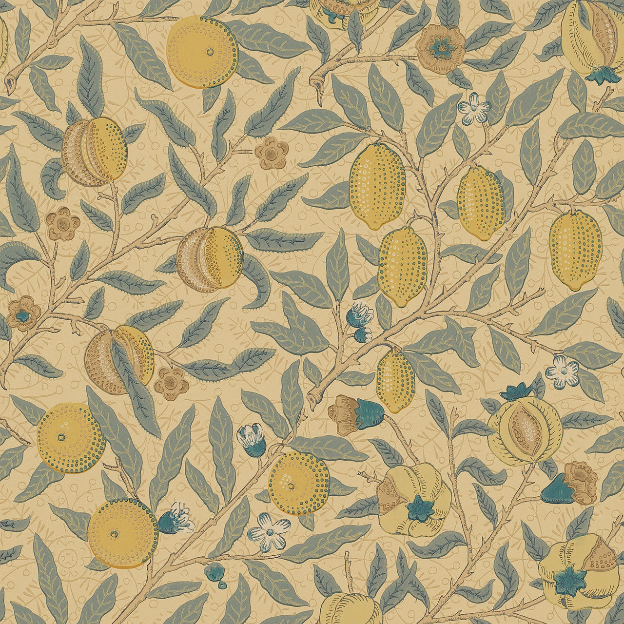 DGW1FU103 Fruit Morris & Friends Blue, Gold and Brown Wallpaper by Morris & Co