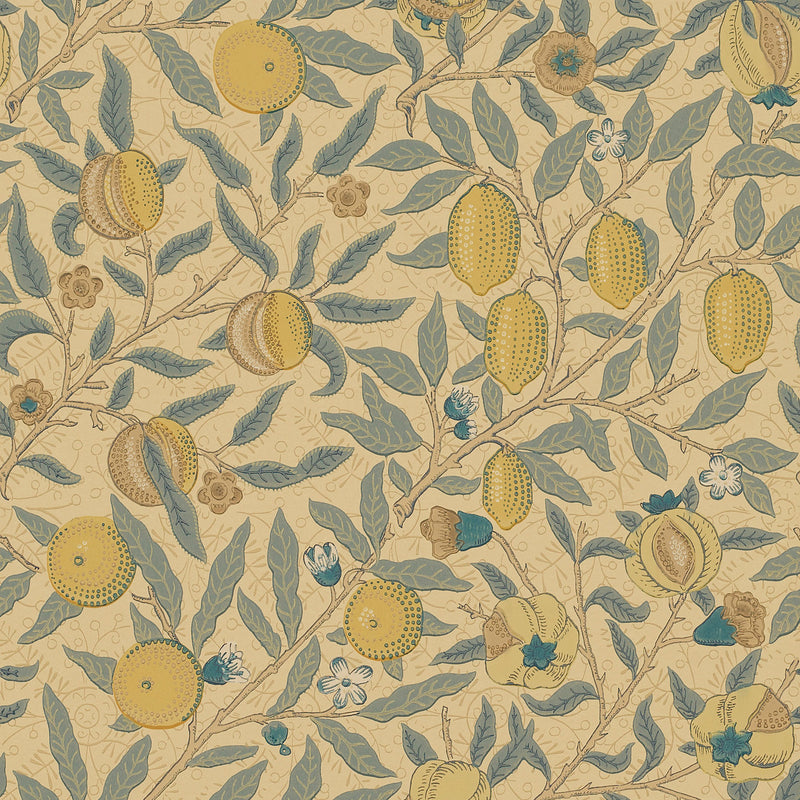 DGW1FU103 Fruit Morris & Friends Blue, Gold and Brown Wallpaper by Morris & Co