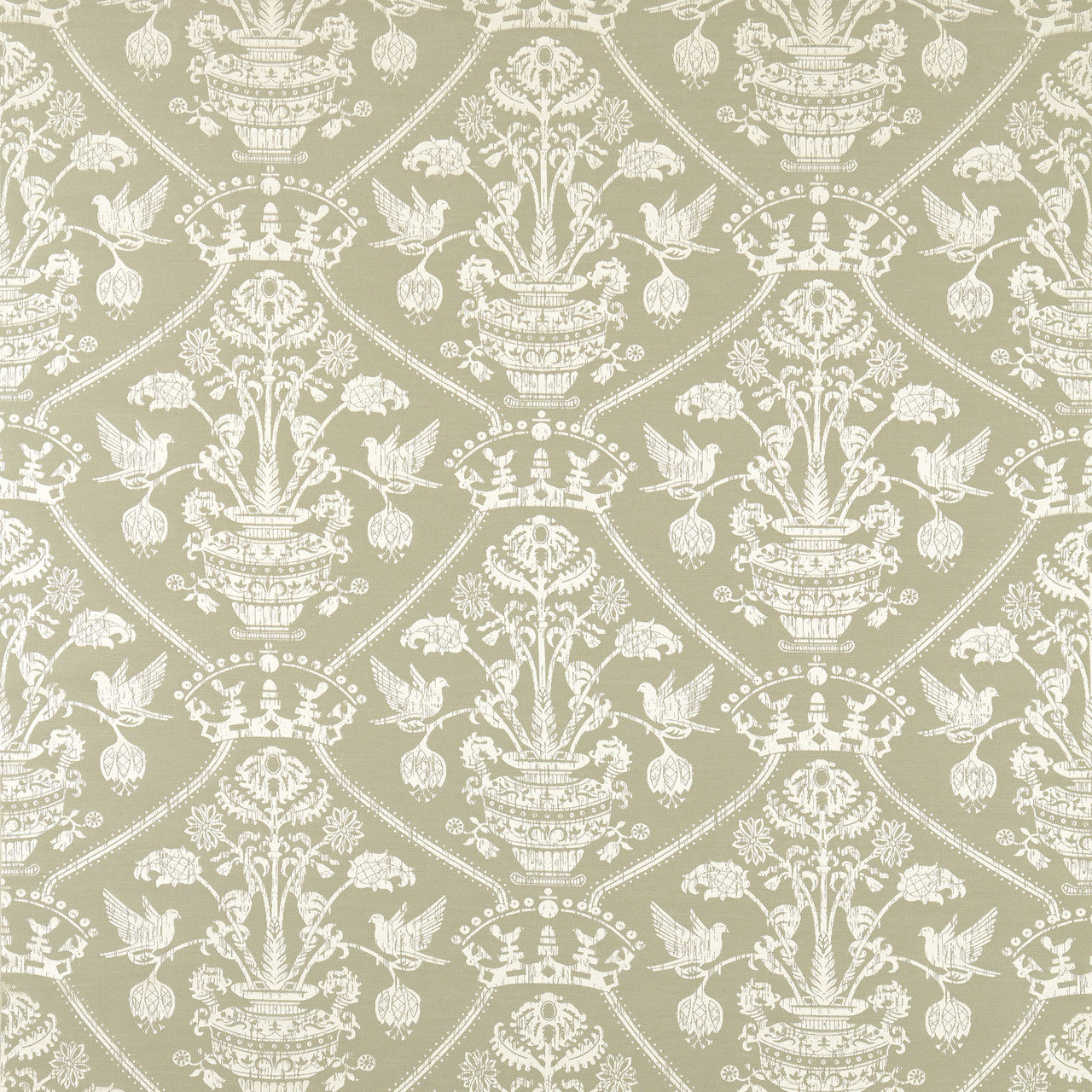 237619 Highgrove Damask Highgrove Silver Green Fabric by Sanderson