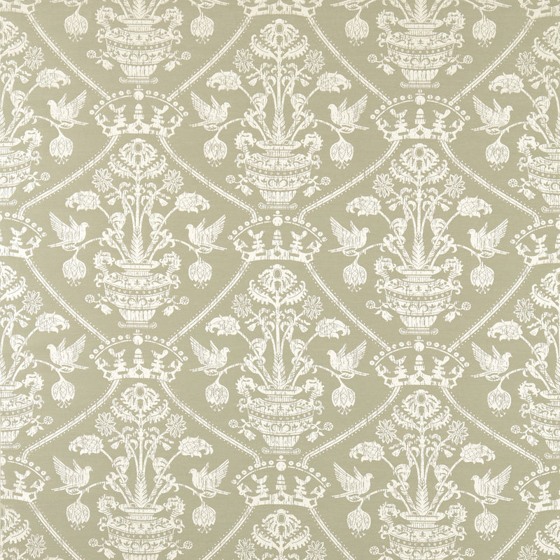 237619 Highgrove Damask Highgrove Silver Green Fabric by Sanderson