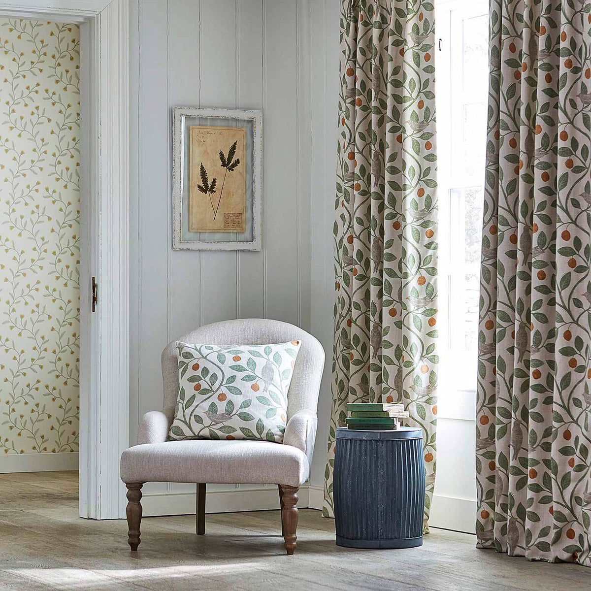 Damson Tree Brick/Fennel Fabric by Sanderson