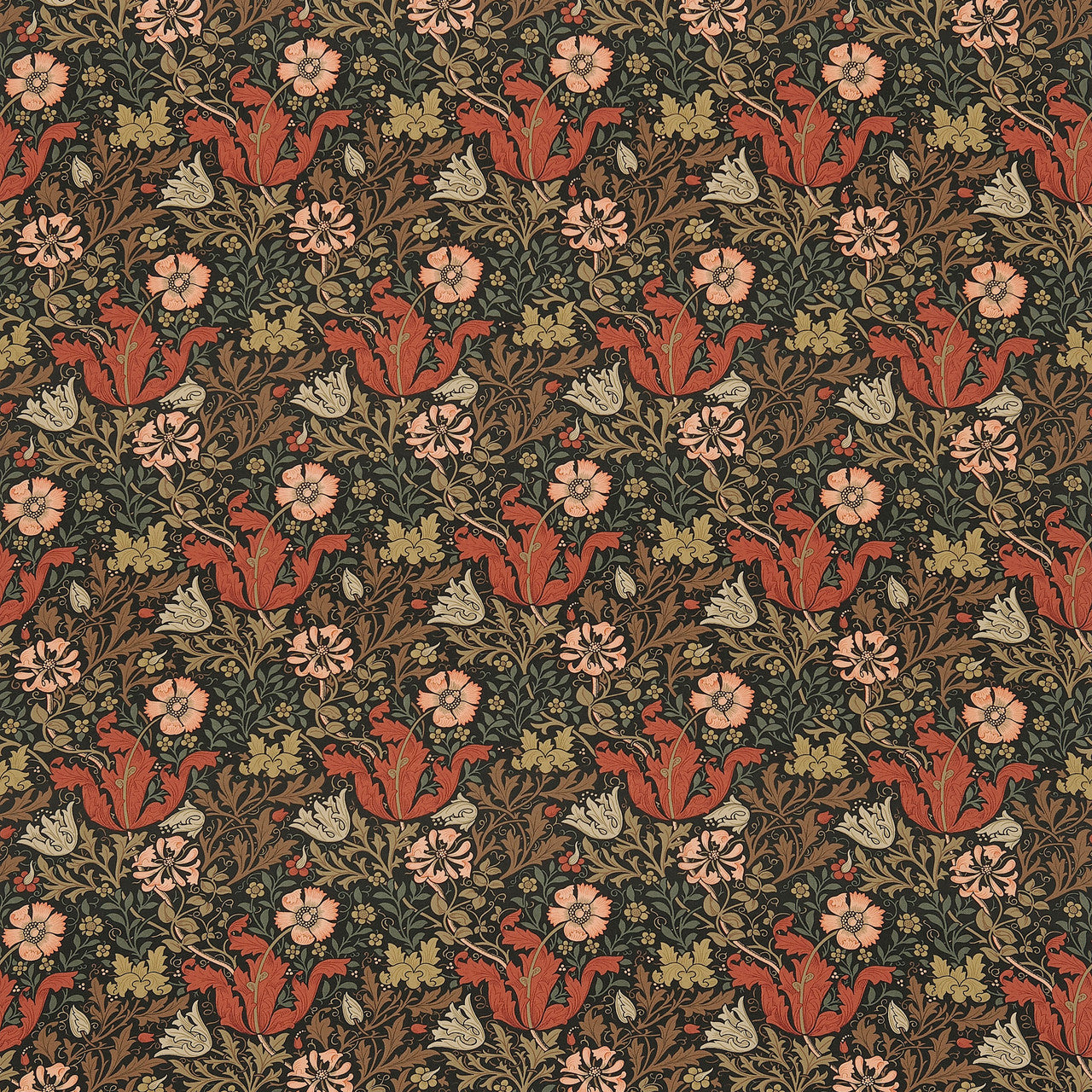 DJA196201 Compton Morris & Friends Terracotta Fabric by Morris & Co