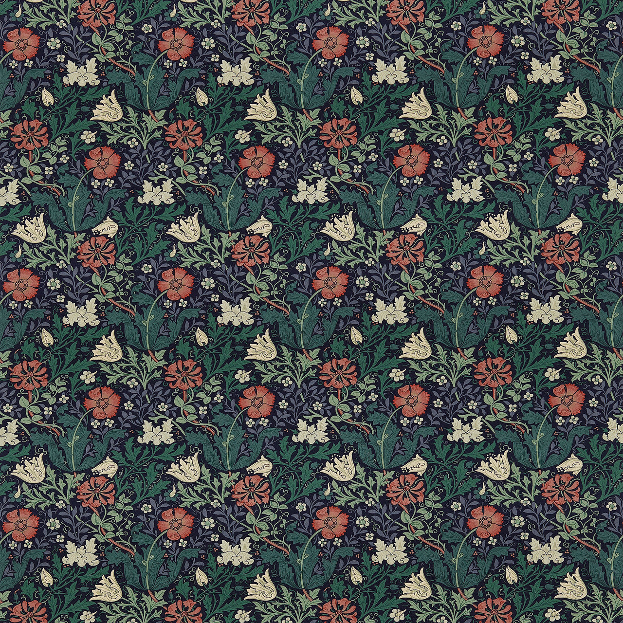 DJA196202 Compton Morris & Friends Indigo and Green Fabric by Morris & Co