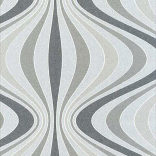 DL31206 DecorLine Geo Gravure Ogee Silver/Grey Wallpaper