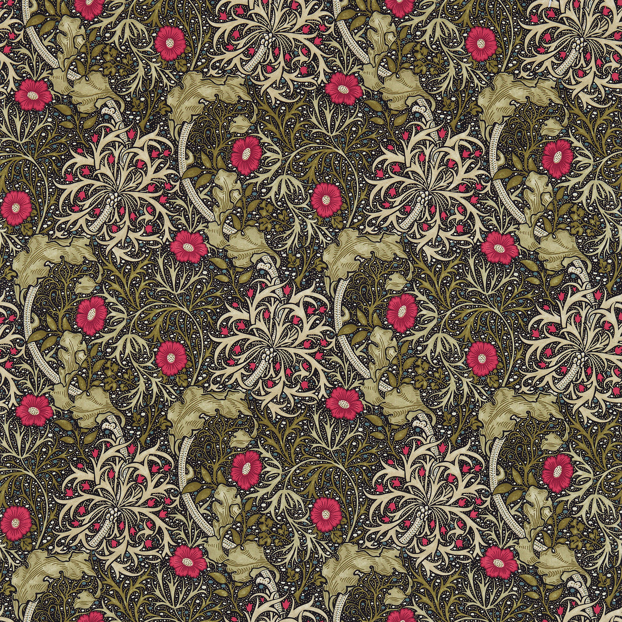 224471 Seaweed Morris & Friends Ebony and Poppy Fabric by Morris & Co