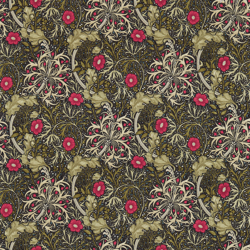 224471 Seaweed Morris & Friends Ebony and Poppy Fabric by Morris & Co