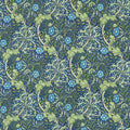 Seaweed Morris & Friends Cobalt and Thyme Fabric by Morris & Co
