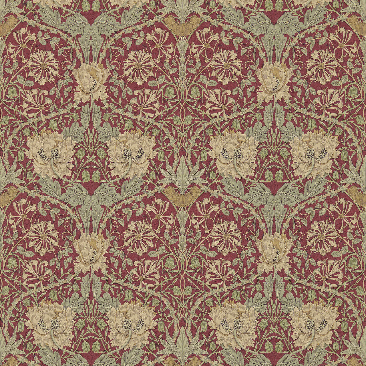 214700 Honeysuckle & Tulip Morris & Friends Red & Gold Wallpaper by Morris & Co
