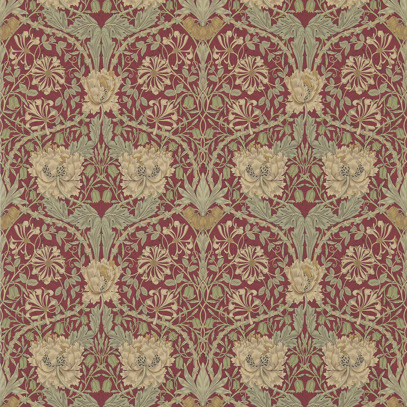 214700 Honeysuckle & Tulip Morris & Friends Red & Gold Wallpaper by Morris & Co