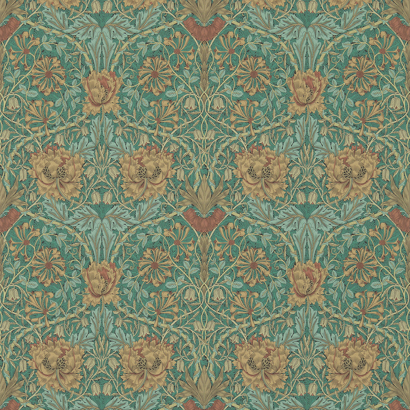 214704 Honeysuckle & Tulip Morris & Friends Emerald & Russet Wallpaper by Morris & Co