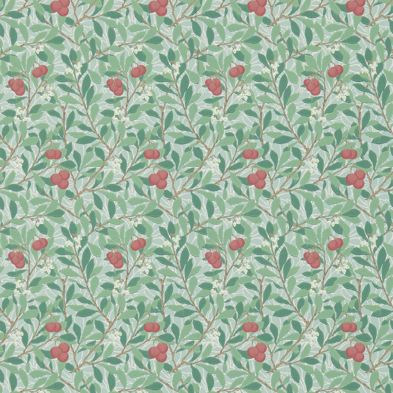 214719 Arbutus Morris & Friends Thyme and Coral Wallpaper by Morris & Co