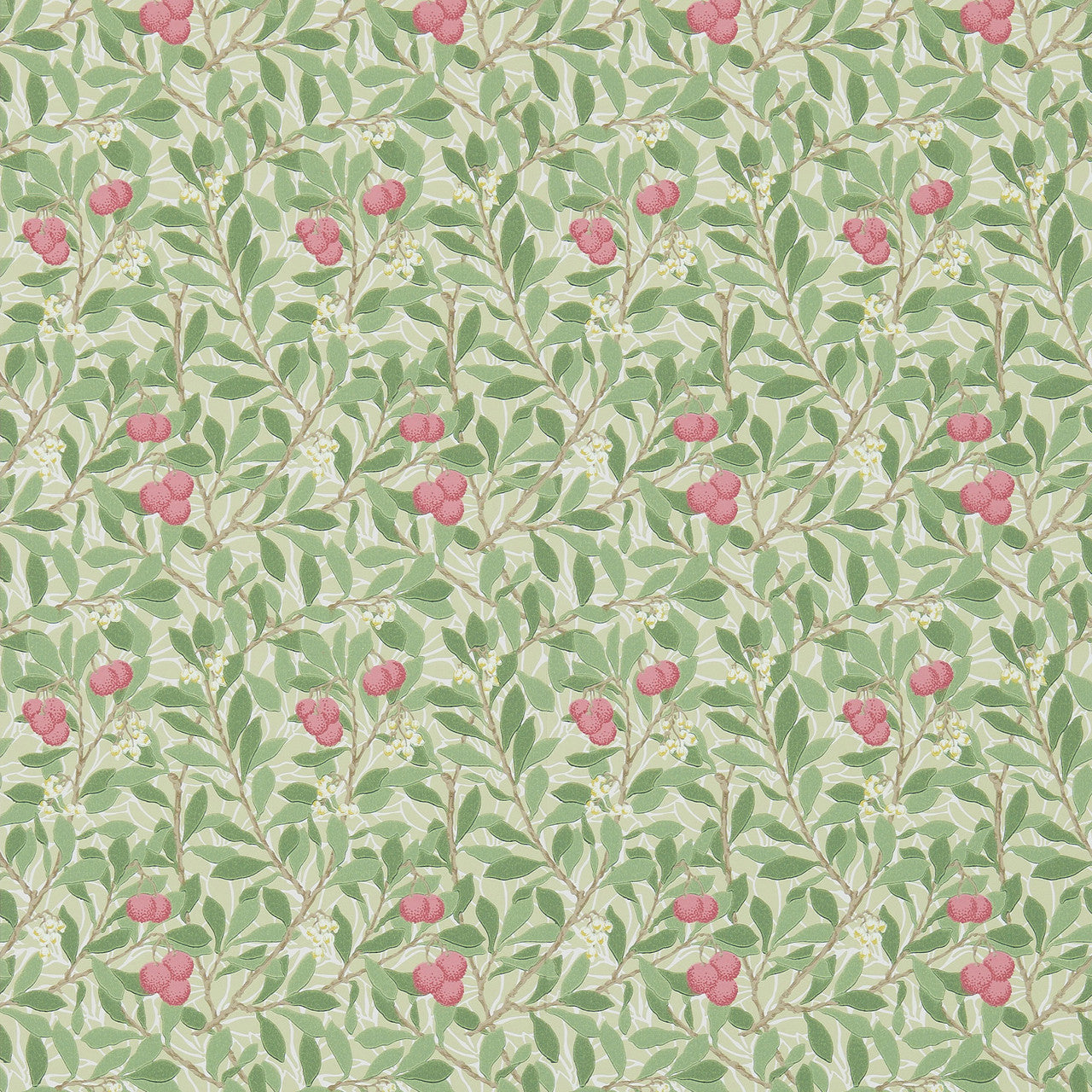 214720 Arbutus Morris & Friends Olive and Pink Wallpaper by Morris & Co
