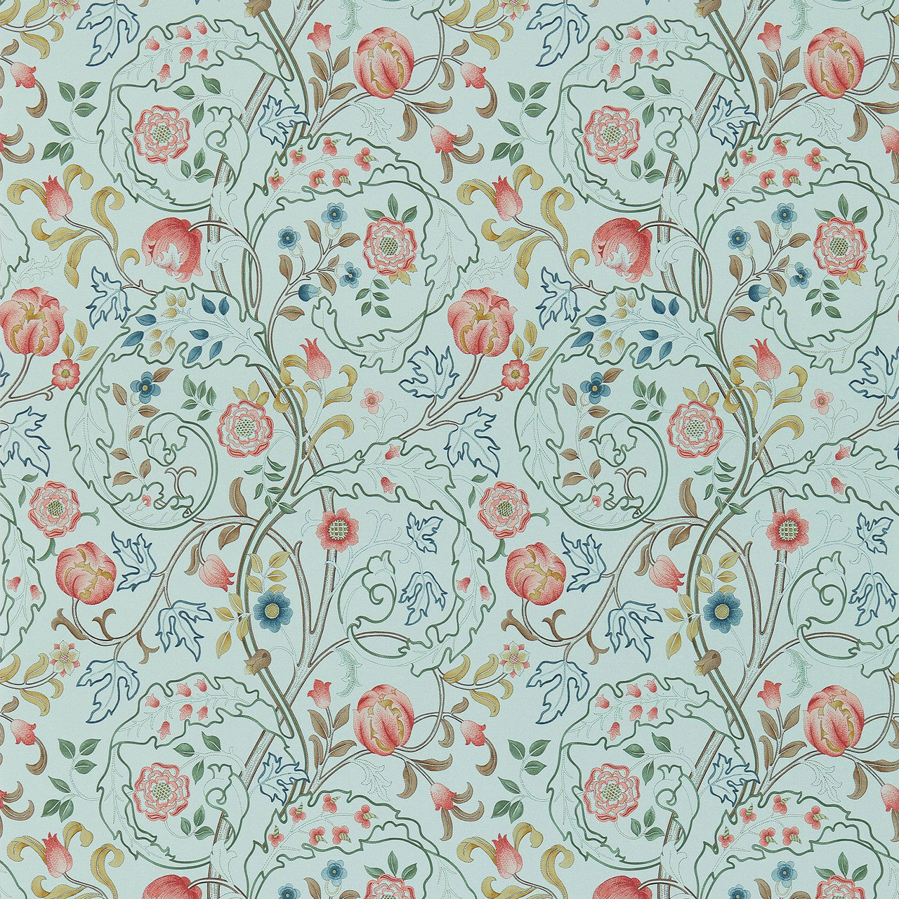 214731 Mary Isobel Morris & Friends Silk Blue & Pink Wallpaper by Morris & Co