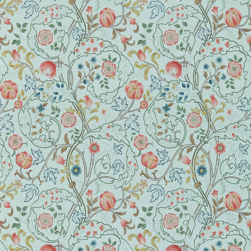 214731 Mary Isobel Morris & Friends Silk Blue & Pink Wallpaper by Morris & Co