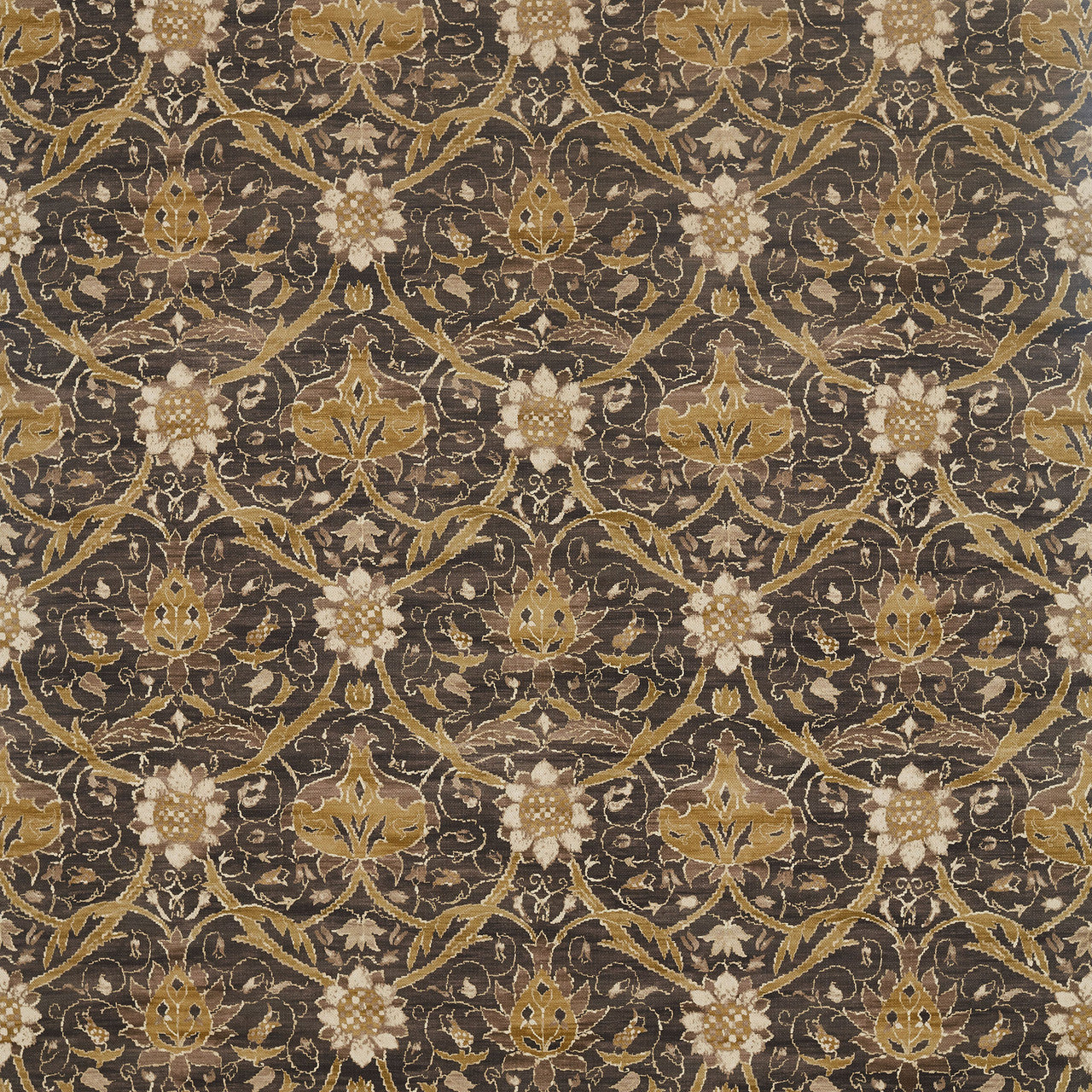 226419 Montreal Morris & Friends Charcoal and Mustard Fabric by Morris & Co