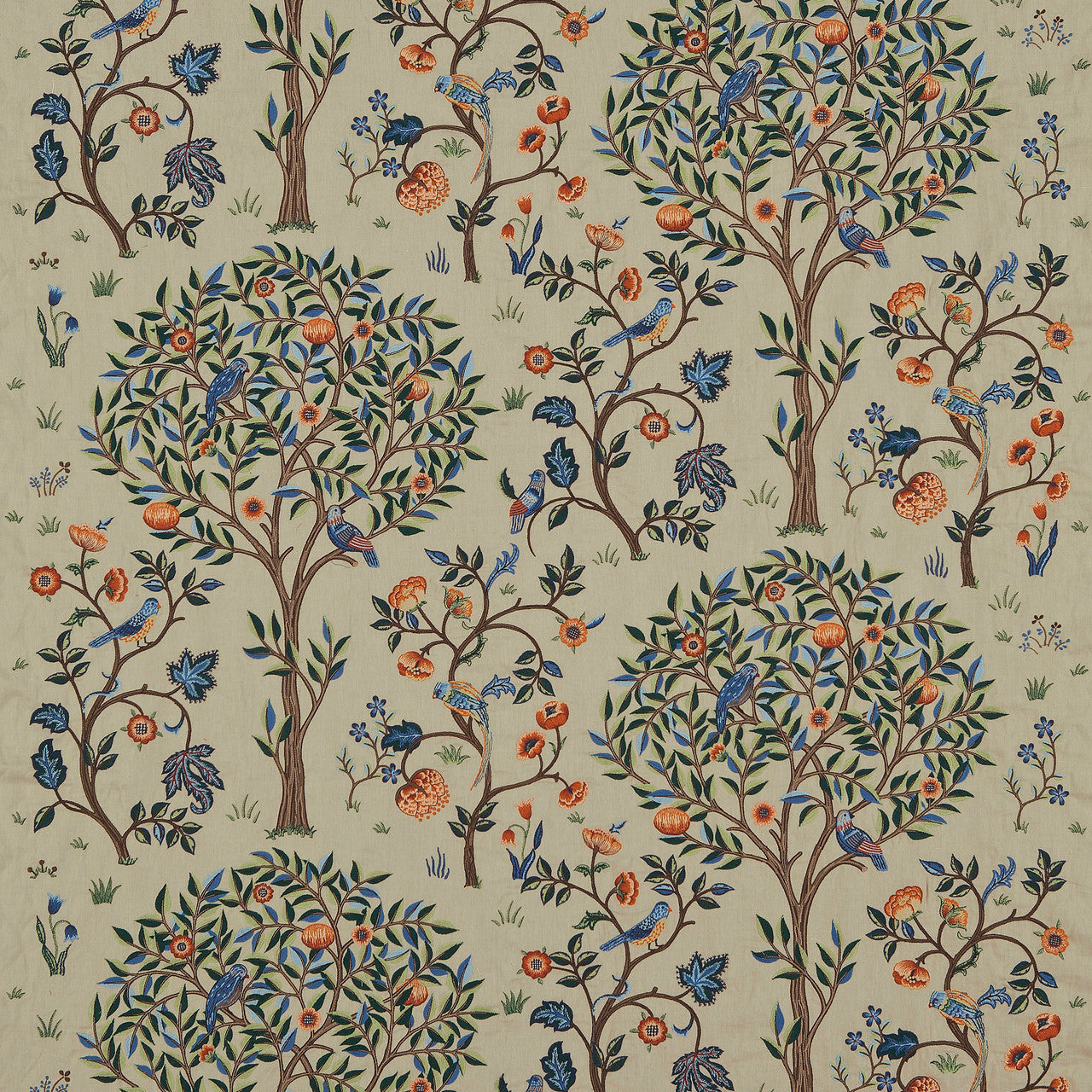 230341 Kelmscott Tree Morris & Friends Russet and Forest Fabric by Morris & Co