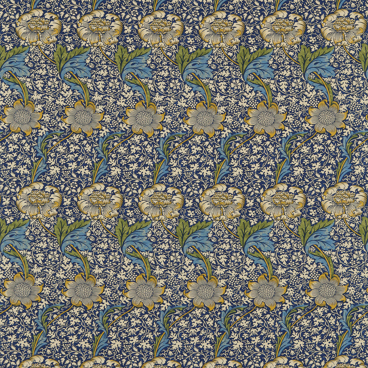 220322 Kennet Morris & Friends Indigo and Gold Fabric by Morris & Co
