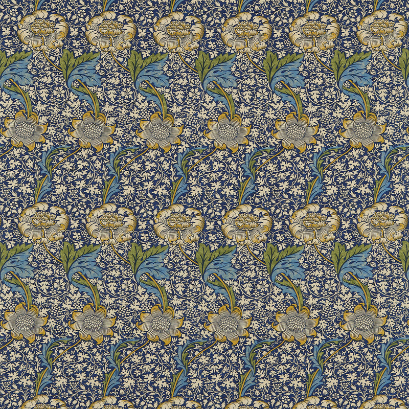 220322 Kennet Morris & Friends Indigo and Gold Fabric by Morris & Co