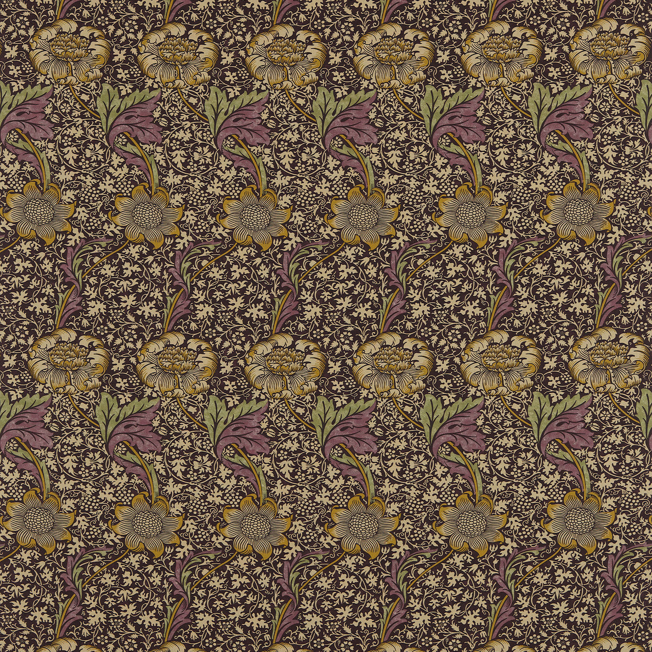 220323 Kennet Morris & Friends Grape and Gold Fabric by Morris & Co