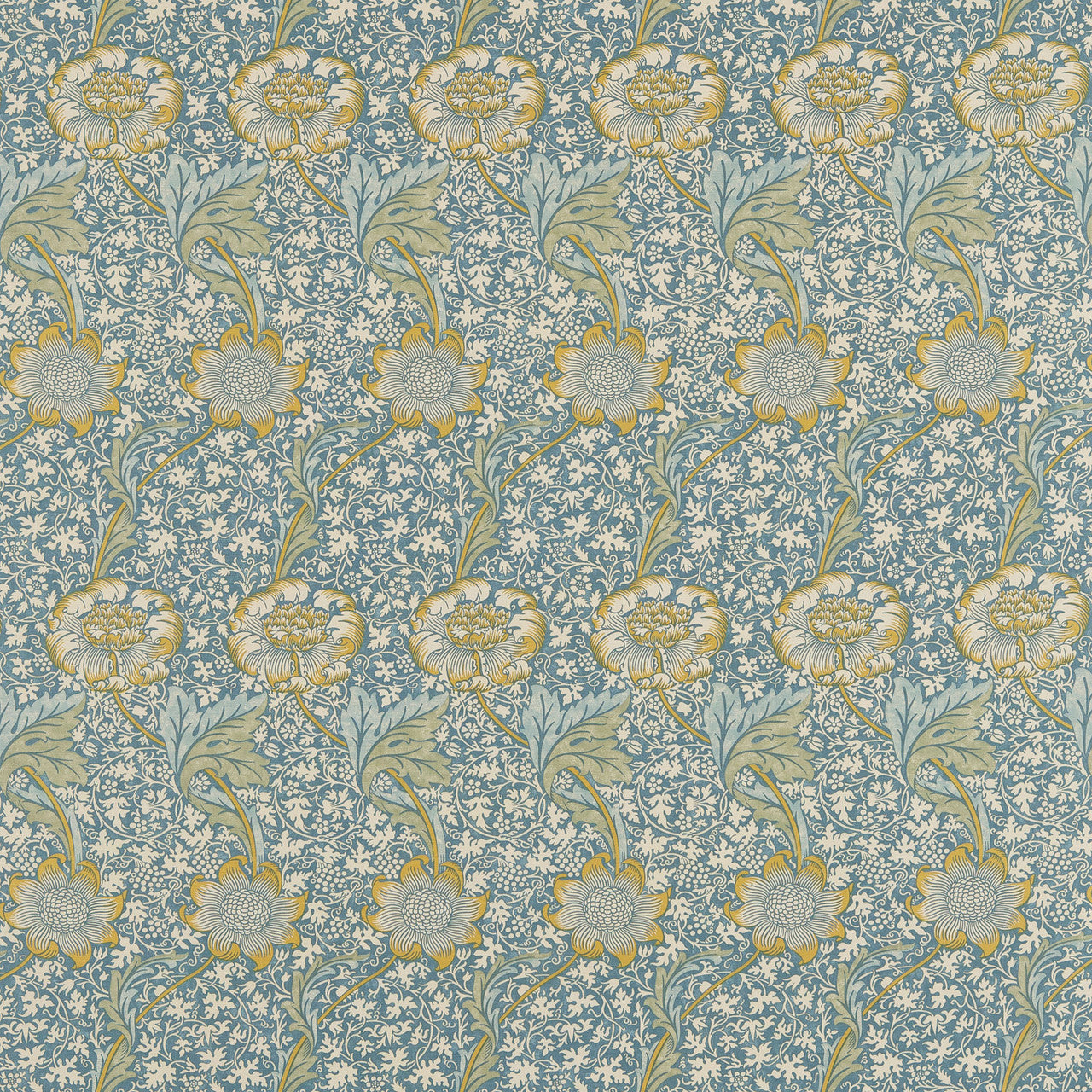 220324 Kennet Morris & Friends Sea Blue and Lichen Fabric by Morris & Co