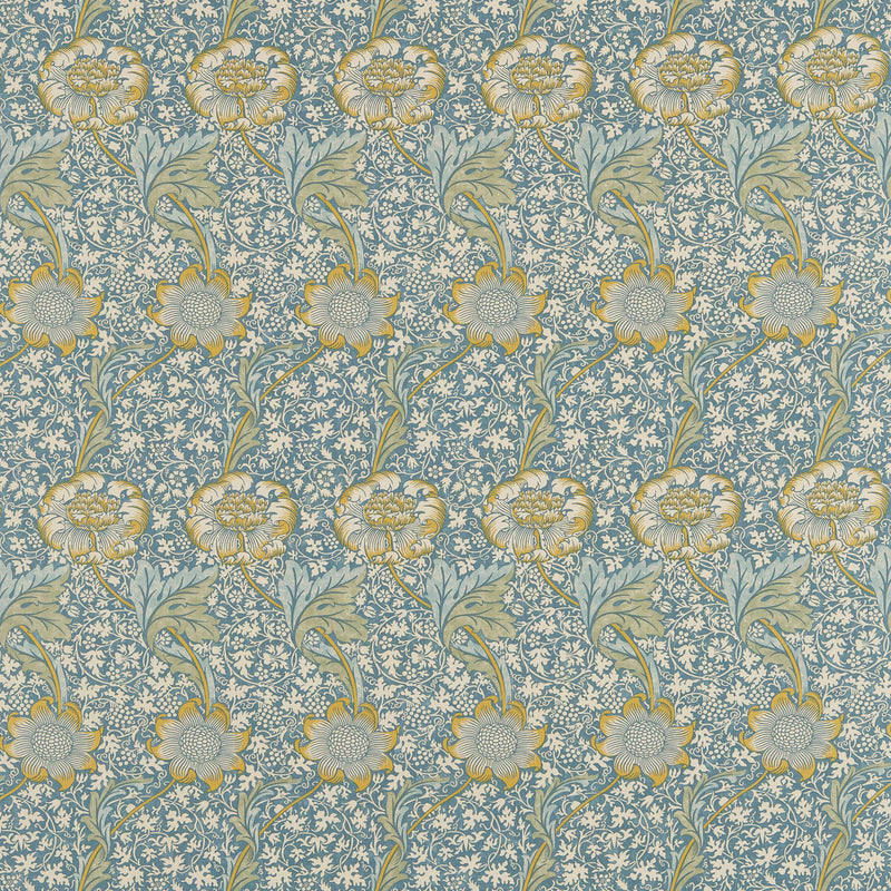 220324 Kennet Morris & Friends Sea Blue and Lichen Fabric by Morris & Co